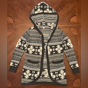 Women’s Juniors Hooded Knit Cardigan Aztec Print Size S (3-5)